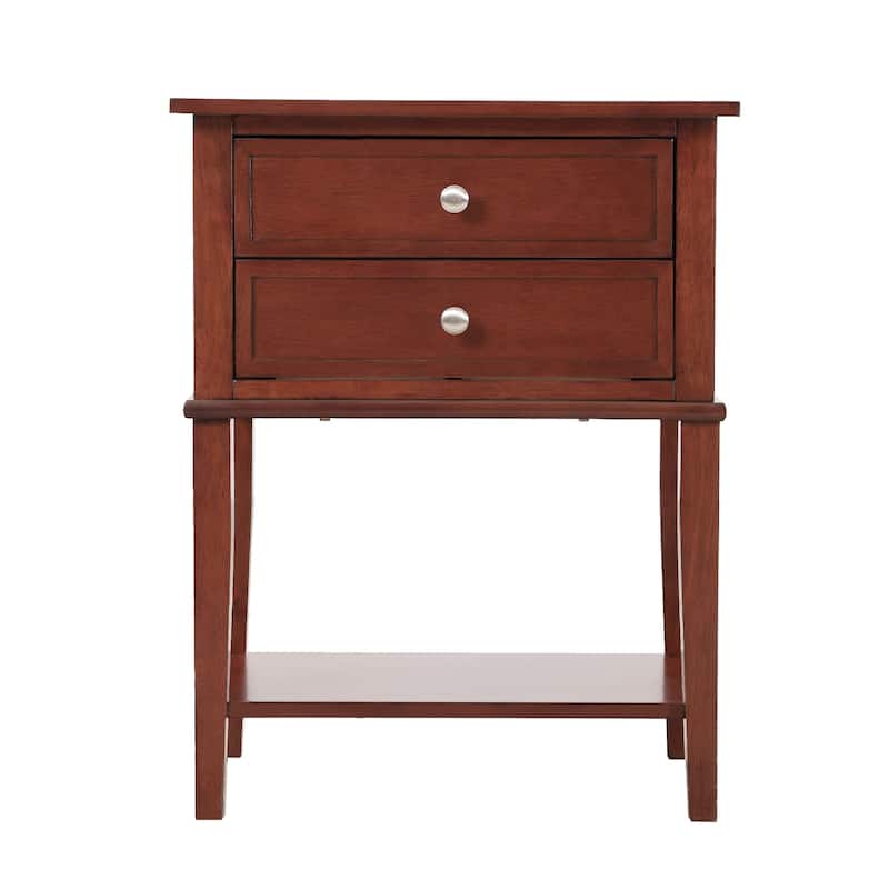 Solid Wooden Nightstand Accent Table with Drawers - 28" - Brown