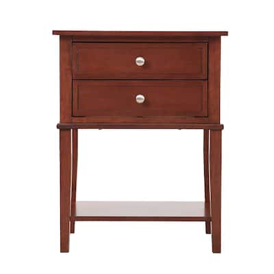 Solid Wooden Nightstand Accent Table with Drawers - 28" - Brown