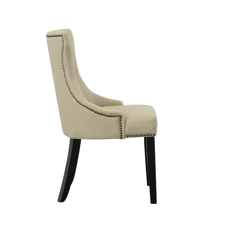 Armless Upholstered Tufted Back Dining Chair - 35" - Cream - Set of 2