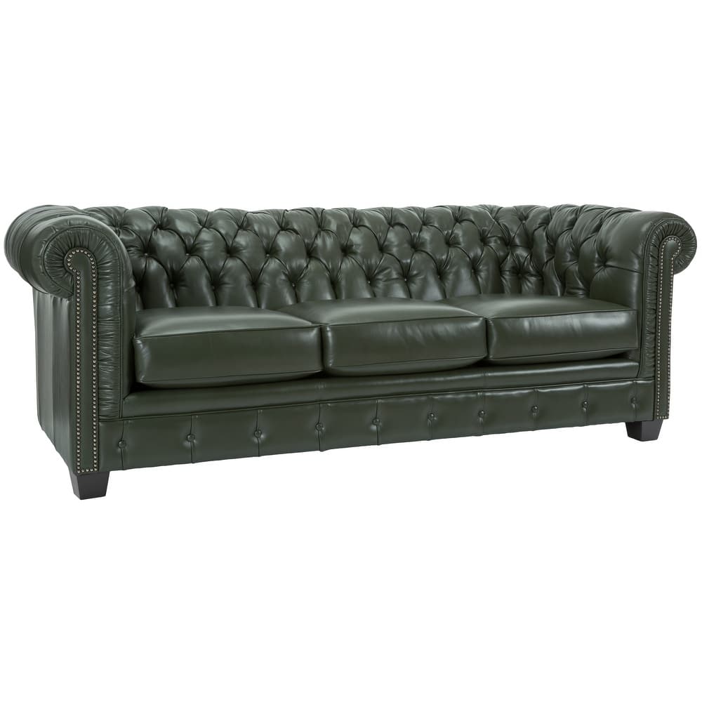 Hancock Tufted Top Grain Italian Leather Chesterfield Sofa - 31" H x 86" W x 40" D