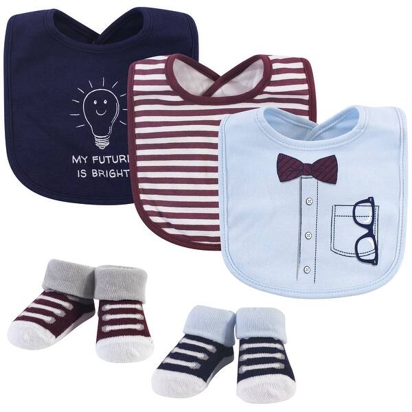 slide 1 of 1, Little Treasure Baby Boy Cotton Bib and Sock Set 5pk, Genius, One Size - Genius - One Size One Size - Genius