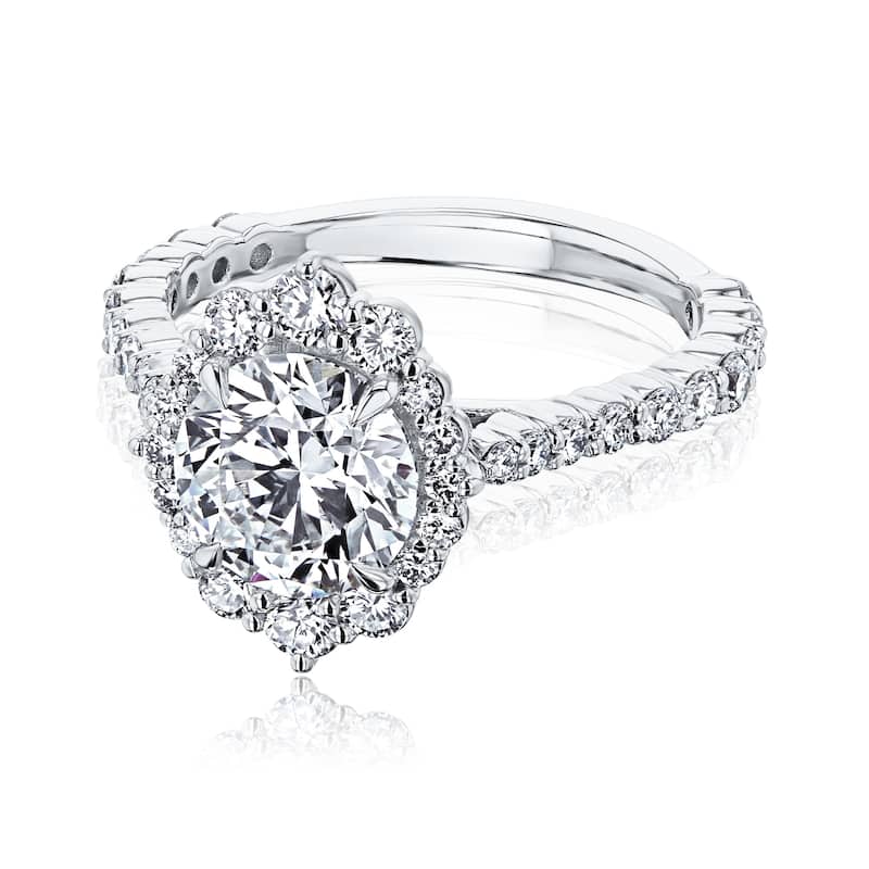 Kobelli 2.49 Carats Lab Grown Diamond IGI Certified 14k White Gold Rococo Halo Scalloped Basilica Ring