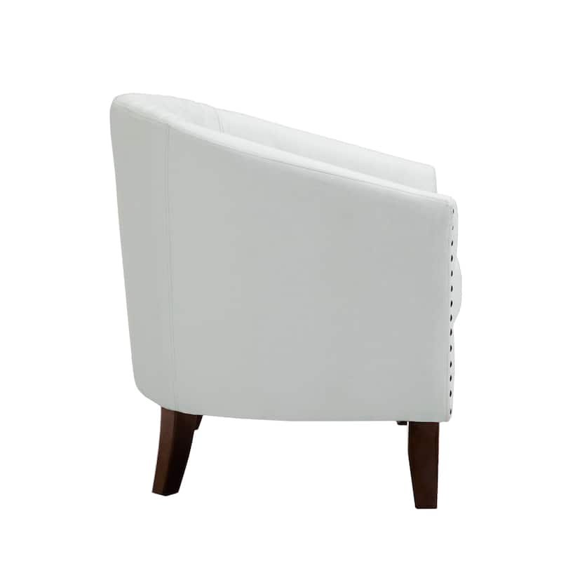 Faux Leather Tufted Nailheads Upholstered Barrel Accent Chairs
