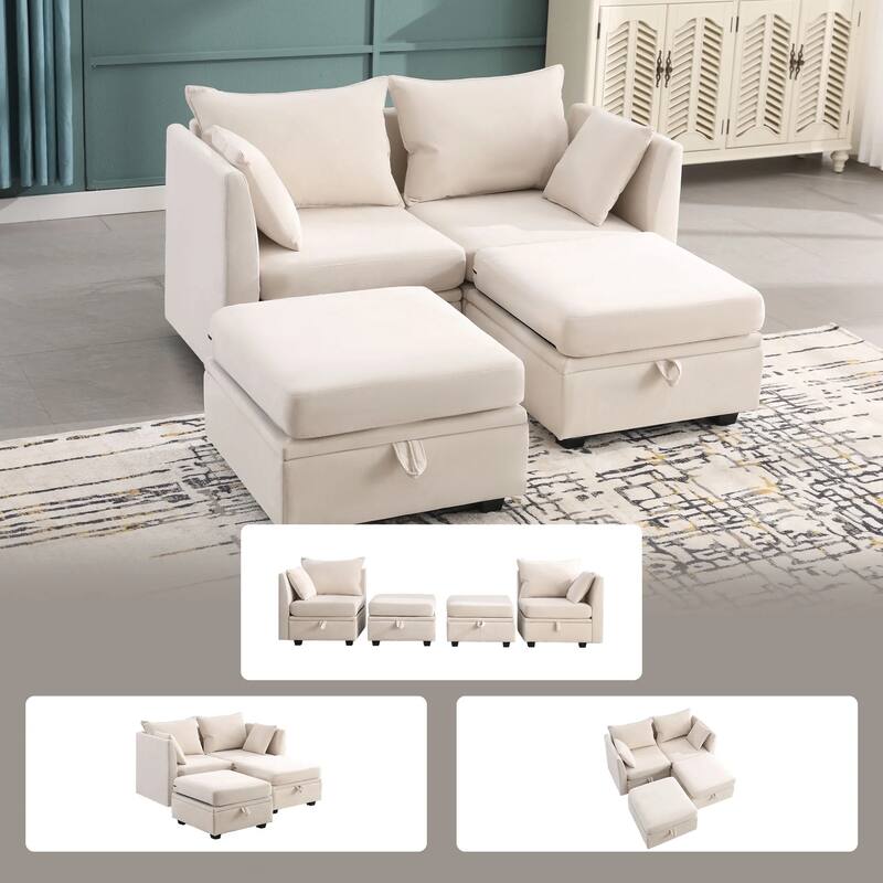 Modern Double Seating Sectional Sofa With Ottoman and Storage Space