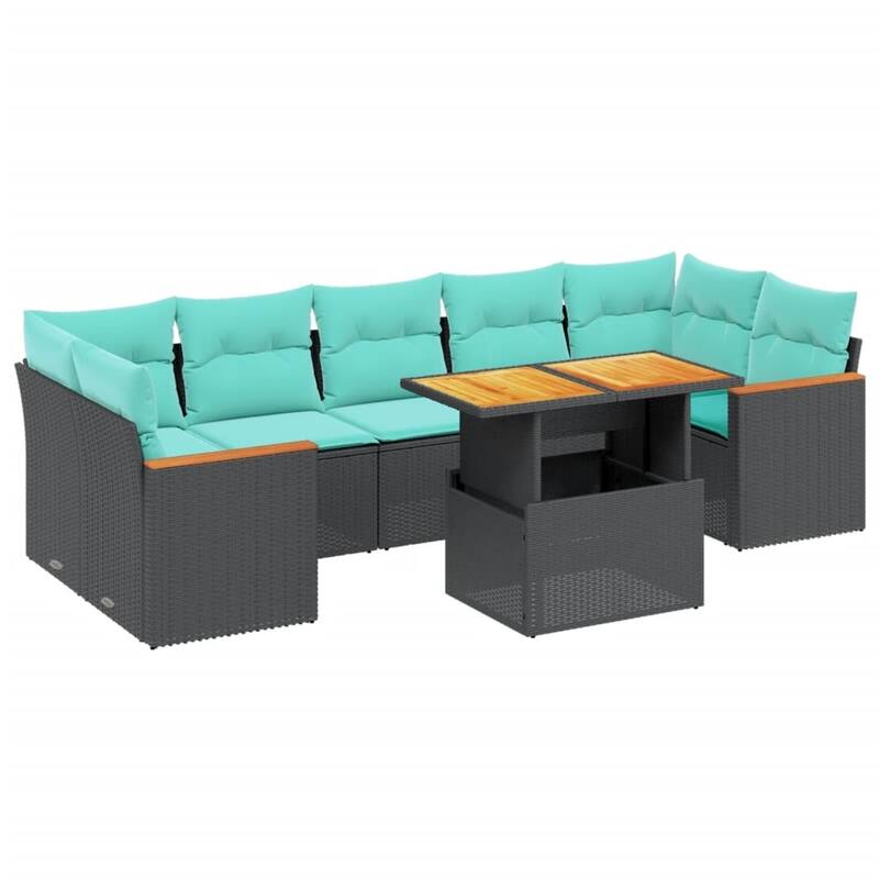 vidaXL Patio Sofa Set with Cushions Outdoor Furniture 8 Piece Poly Rattan - 24.4 x 24.4 x 27.2
