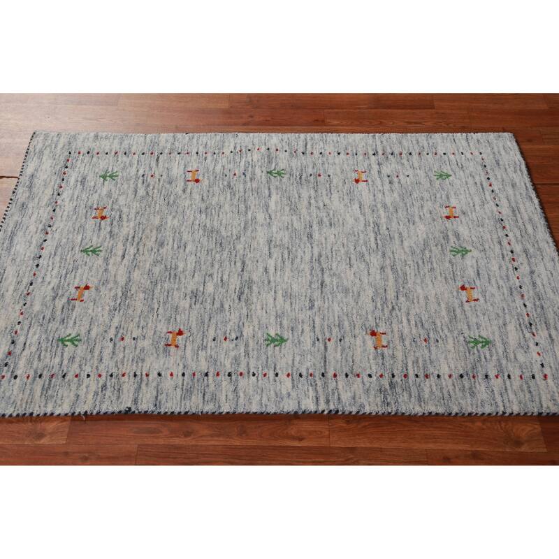 Hand Knotted Oriental 100% Wool Carpet Tribal Stripe Beige & Ivories Gabbeh Area Rug - 4' 9'' X 3' 0''