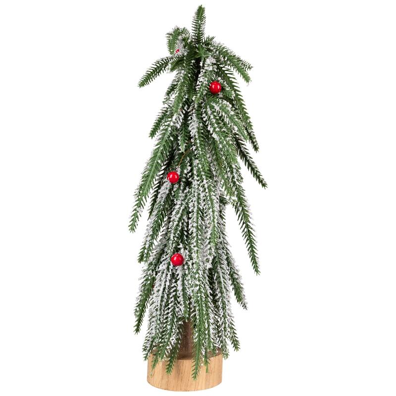 Flocked Curved Artificial Christmas Tree with Red Ornaments - 15"