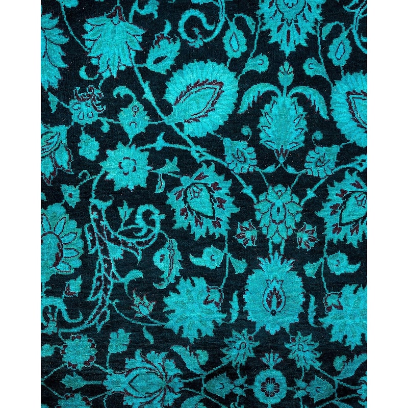 Overton Hand Knotted Wool Vintage Inspired Modern Contemporary Overdyed Blue Area Rug - 4' 1" x 6' 5"