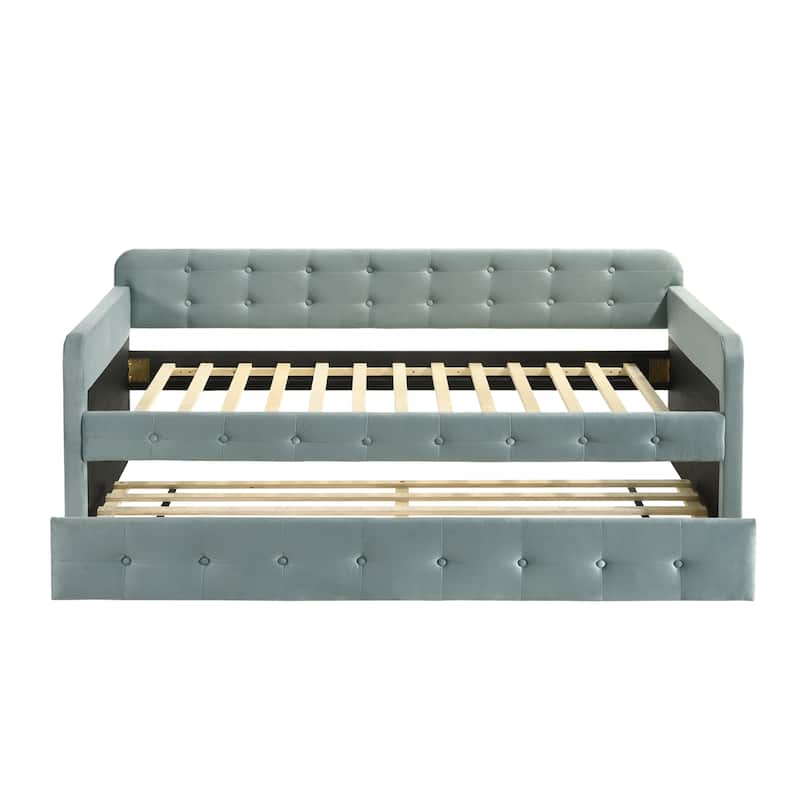 Menzelle Contemporary 2-Piece Twin Upholstered Tufted Day Bed with Trundle by Furniture of America