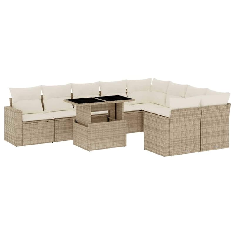 vidaXL Patio Sofa Set with Cushions Outdoor Furniture 10 Piece Poly Rattan