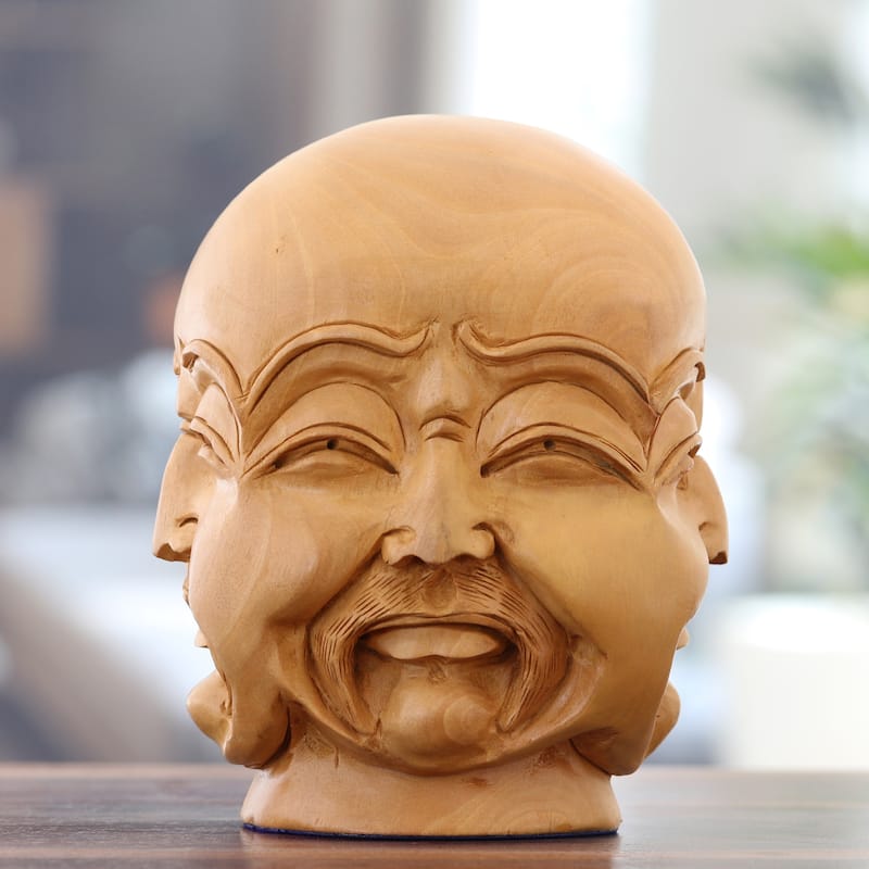Novica Handmade Sorrowful Facets Wood Sculpture