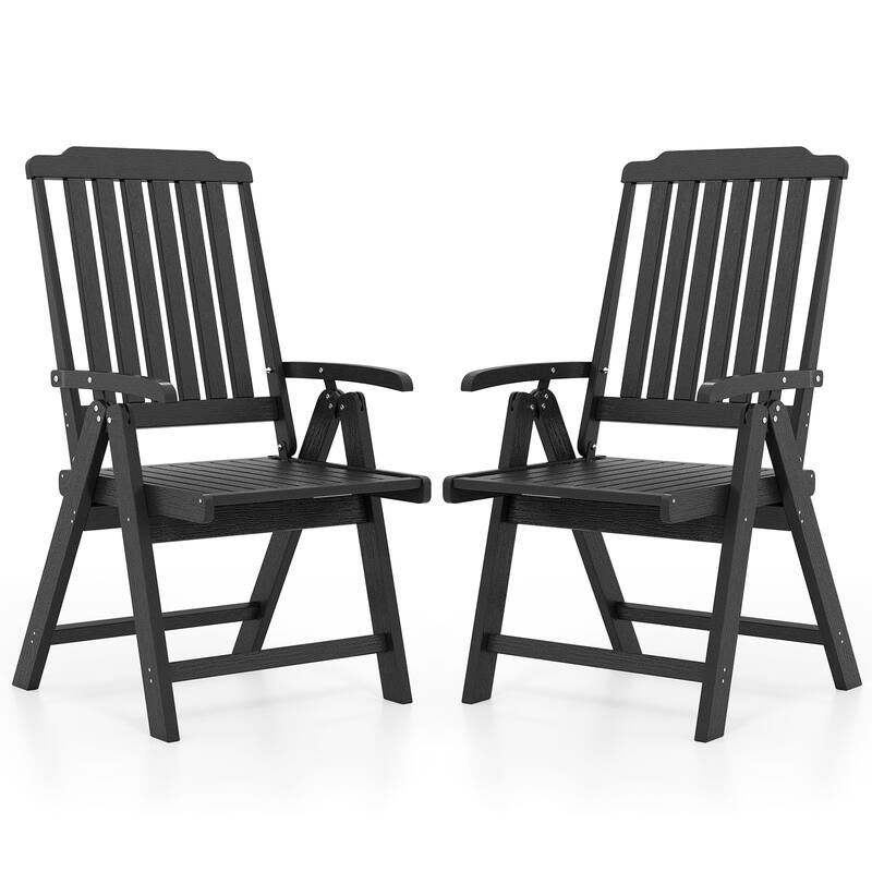 Gymax 4PCS Foldable Patio Chair w/Armrest Curved Back Slatted Seat for