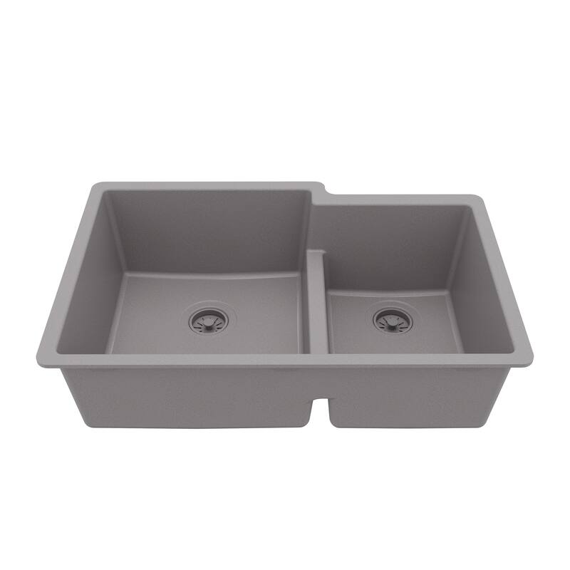 Karran Undermount Large/Small Bowl Quartz Kitchen Sink - 32" x 21.25" x 9" - 32" x 21.25" x 9" - Grey
