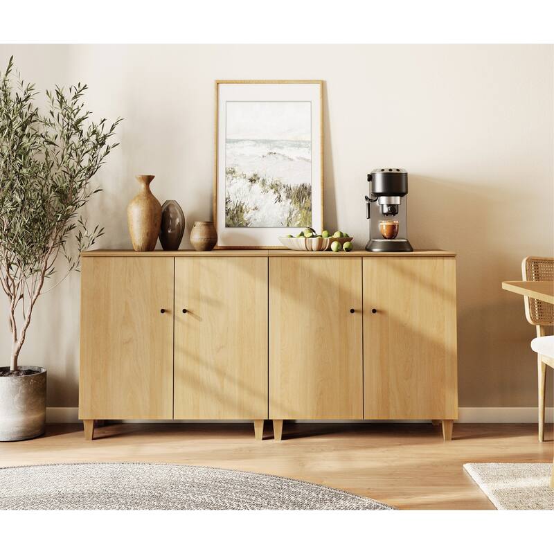 Sideboards Buffet Cabinets with Doors for Dining Room, 32.4"H - 2-In-1 - Oak