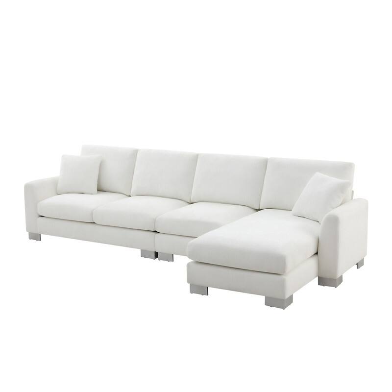 Modern Oversized Long Couch with 2 Pillows, L-shaped Sectional Sofa with with Chaise Lounge