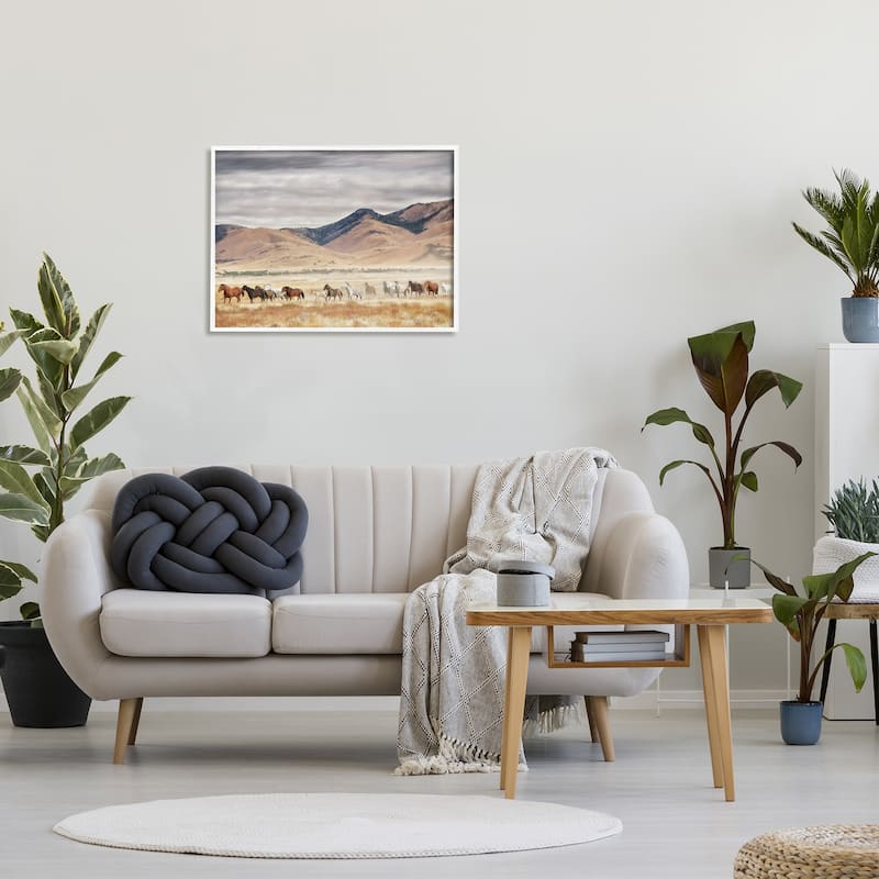Stupell Wild Horses Roaming Across Western Landscape Framed Giclee Texturized Art by PH Burchett