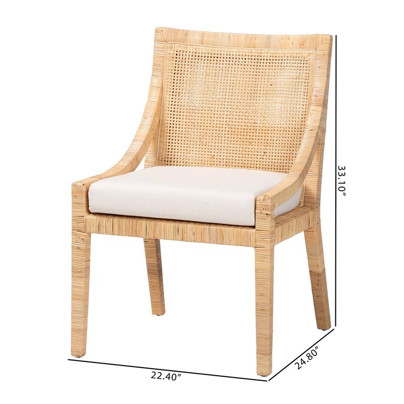 Alexis Natural Rattan Dining Chair - Handcrafted Wingback Accent Chair with Woven Back and Removable Seat Cushion, Boho Seating