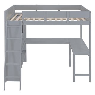 White Full Loft Bed with Desk & Shelf - Space-Efficient Design