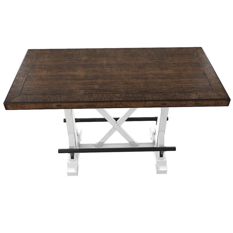 Becy Counter Height Dining Table, 60 Inch, White and Brown Pine Wood