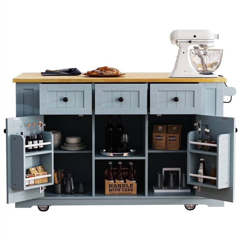 3-Piece/1 Piece Kitchen Island Set with/without 2 Bar Stools, Kitchen Cart on Wheels with 3 Drawers, Drop Leaf & Open Side Racks