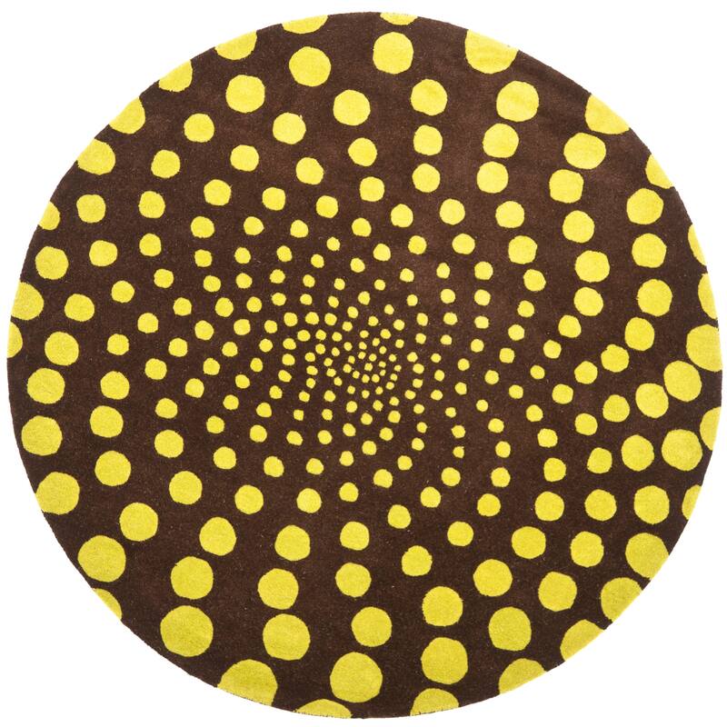 SAFAVIEH Soho Handmade Eulalia Abstract Dots N.Z. Wool Area Rug - 6' Round - Brown/Green