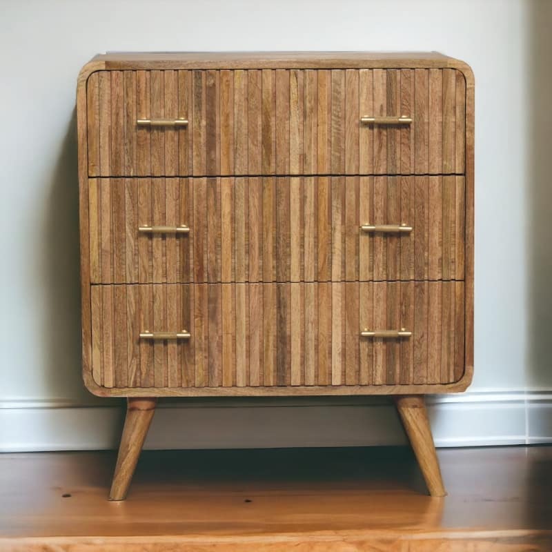 Artisan Furniture Solid Wood T-bar Ridged Chest, Beige with 3 Drawers - N/A