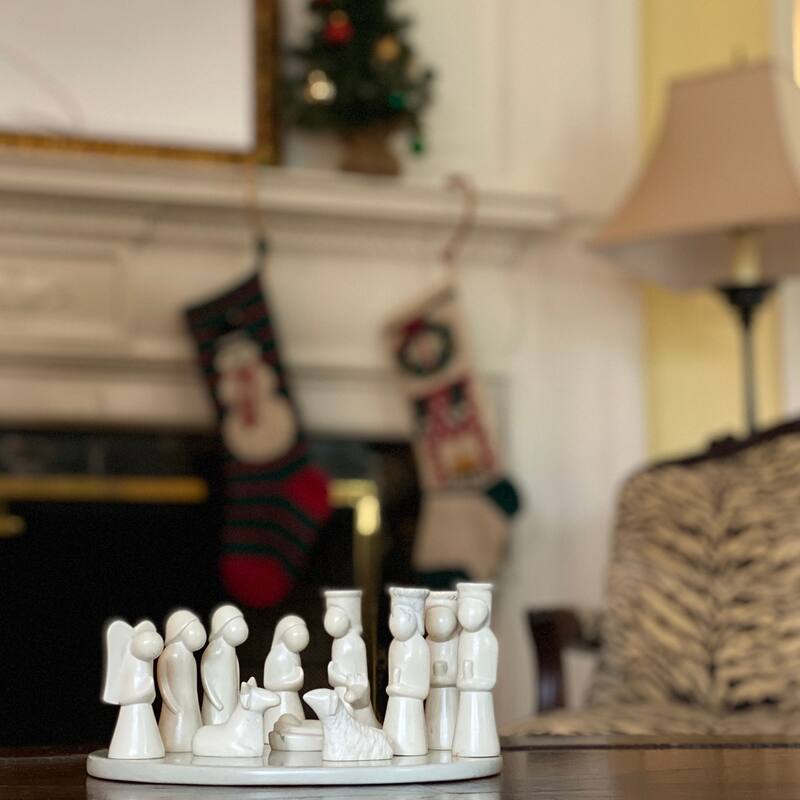 Handmade Nativity Soapstone Sculpture, 13-Piece Set (including Display Board)