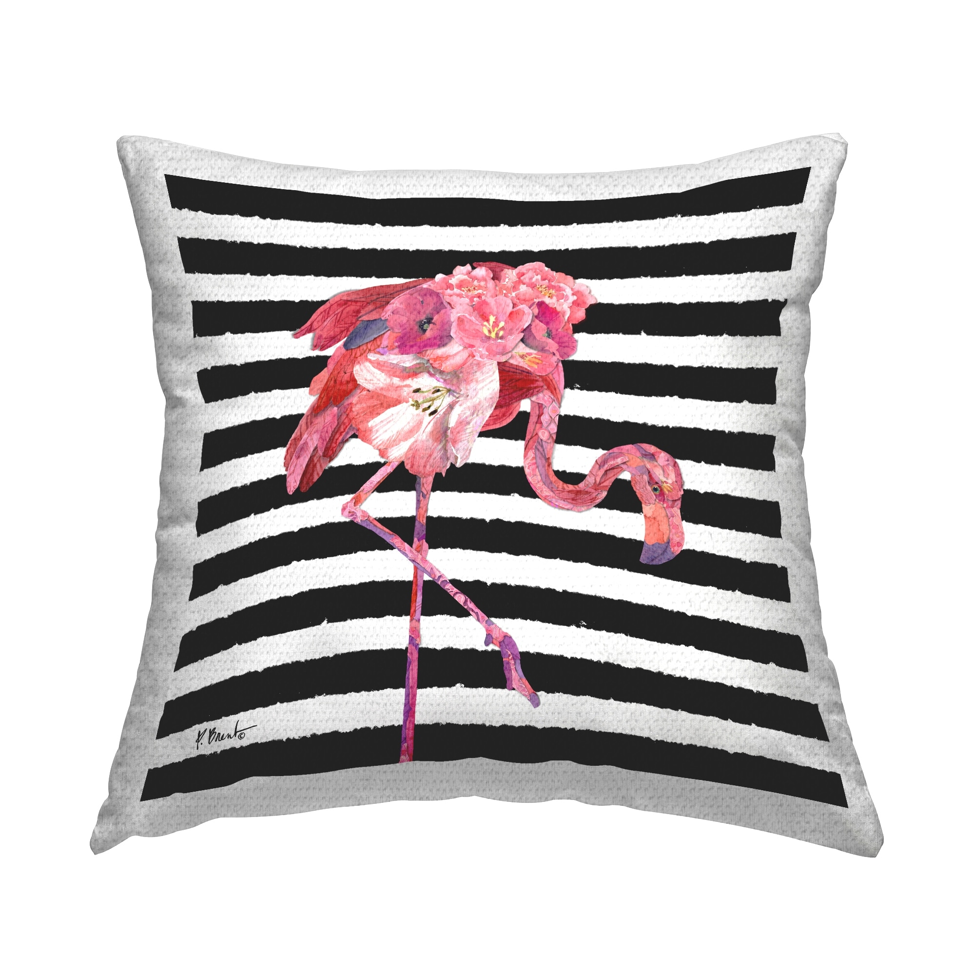 Stupell Floral Flamingo Bold Stripes Printed Outdoor Throw Pillow Design by Paul Brent