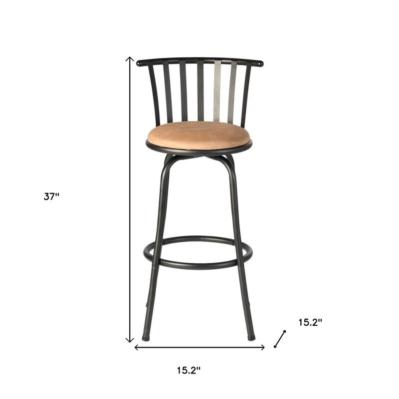 HomeRoots Brown and Black Faux Leather and Metal Low Back Adjustable Height Swivel Bar Chair
