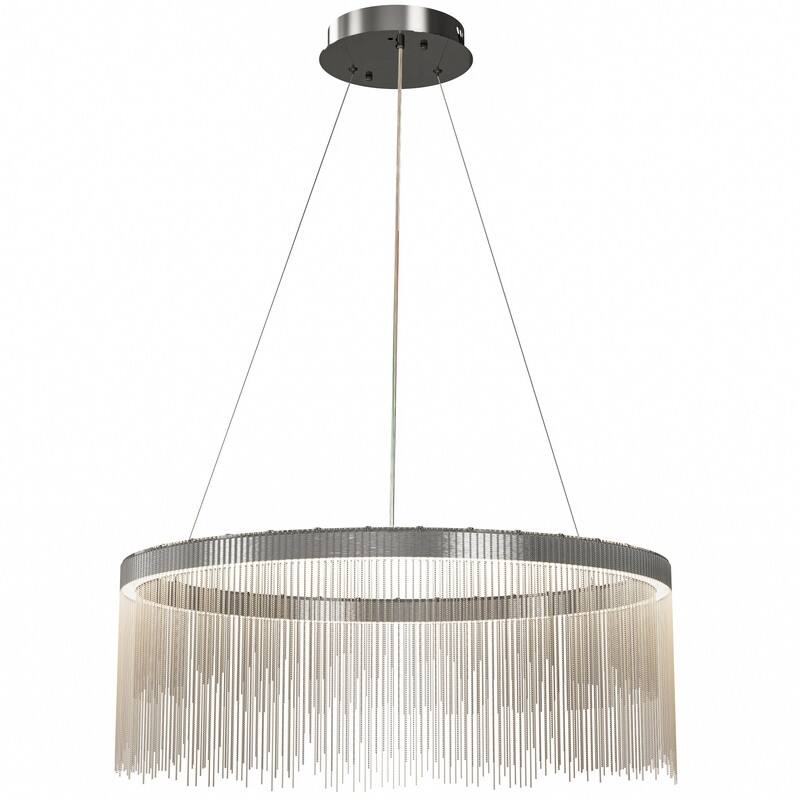 Aluminum Tassel Linear Chandelier Round Ceiling Pendant Lighting Fixture Over Dining Table, Kitchen Islands, Entryways