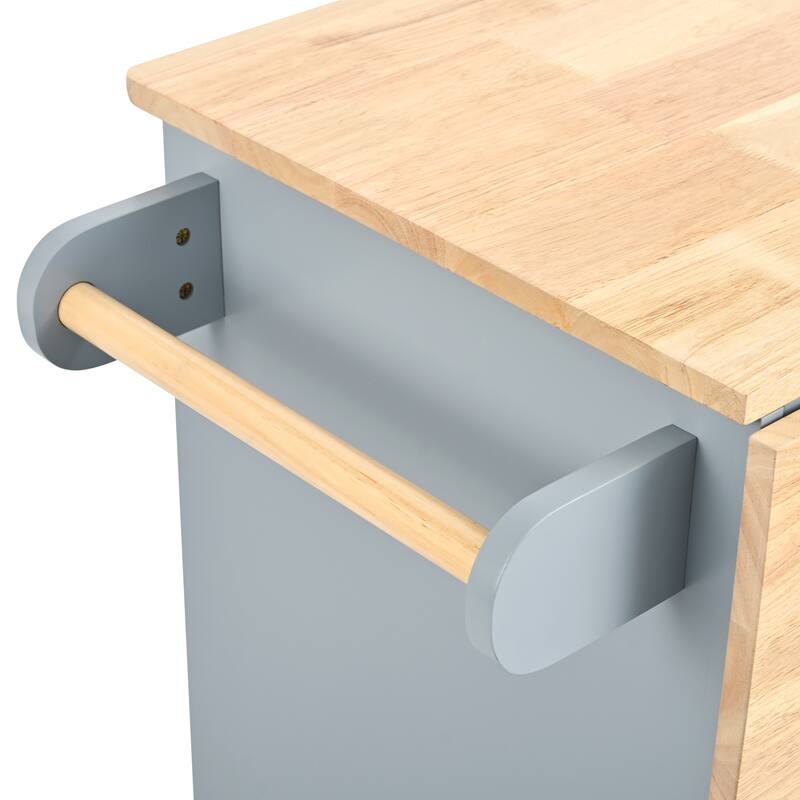 39.80'' Rubber wood Kitchen Island with Power Outlet, Drop Leaf, Adjustable Shelf and 2 Drawers - 39.8'' x 29.33'' x 33.7''