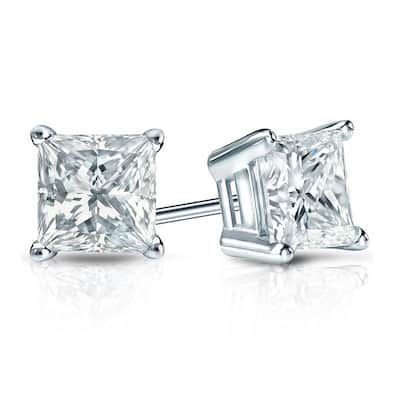 Auriya Plat Gold Lab Grown 1.25 carat TDW Princess Diamond Stud Earrings 4-Prong Basket Push-back