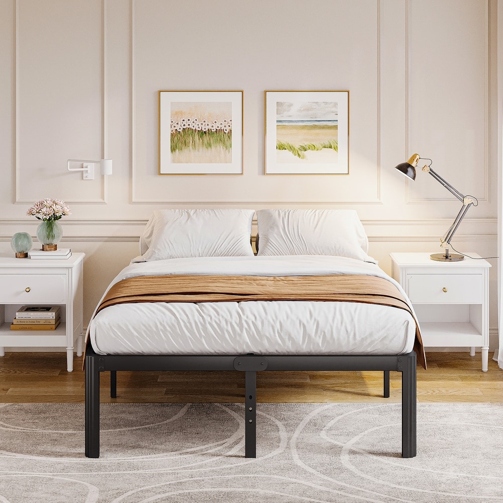 14" Heavy Duty Metal Bed Frame with Round Corners, Box Spring Not Required, Noise Free