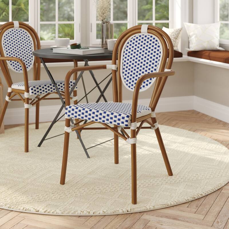 All-Weather Commercial Paris Chair with Metal Frame - WhiteNavyNaturalFrame