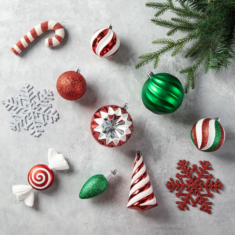 Glitzhome 160ct Christmas Deluxe 29-Finish Boxed Ball Shatterproof Ornaments