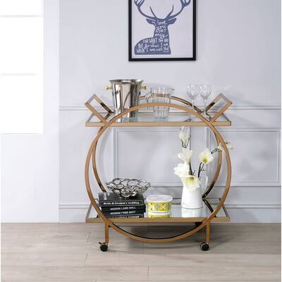 Modern Metal Bar Serving Cart with Locking Wheels and 2 Mirrored Shelves