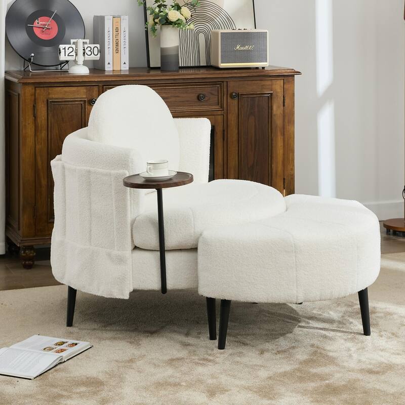 42" Modern Velvet Fabric Accent Chair with Ottoman Set