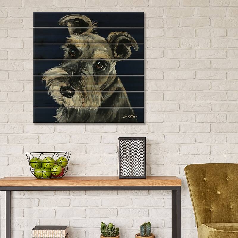 Schnauzer Navy Print On Wood by Hippie Hound Studios - Multi-Color