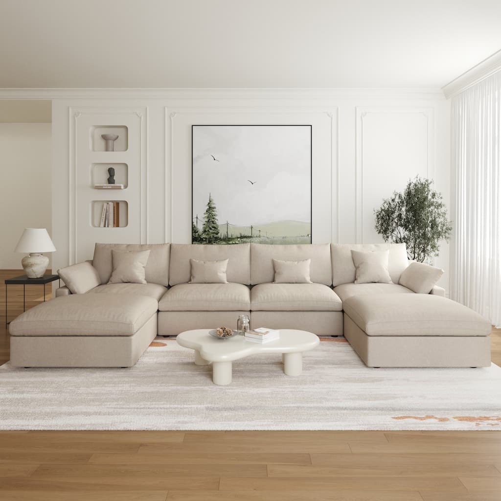 160" Down Filled Comfort U Shaped Sofa Couch for Living Room,Minimalist Wide Deep Seat Convertible Couches