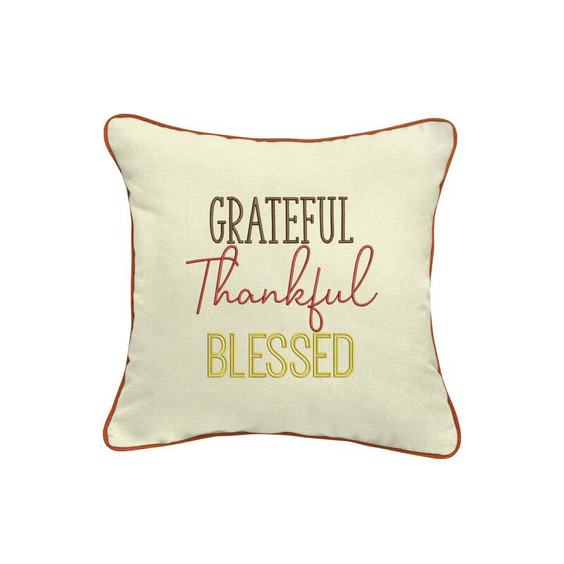 Sunbrella "Grateful Thankful Blessed" Indoor/ Outdoor Pillow - 18 in L x 18 in W
