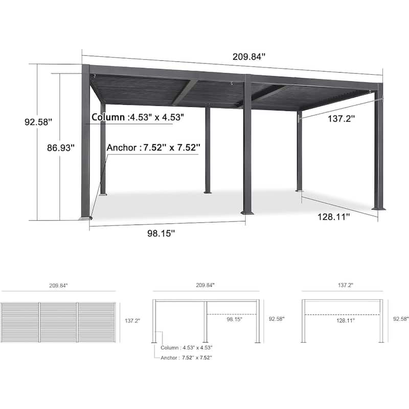 PURPLE LEAF Outdoor Louvered Pergola with Adjustable Metal Roof for Patio Pergola