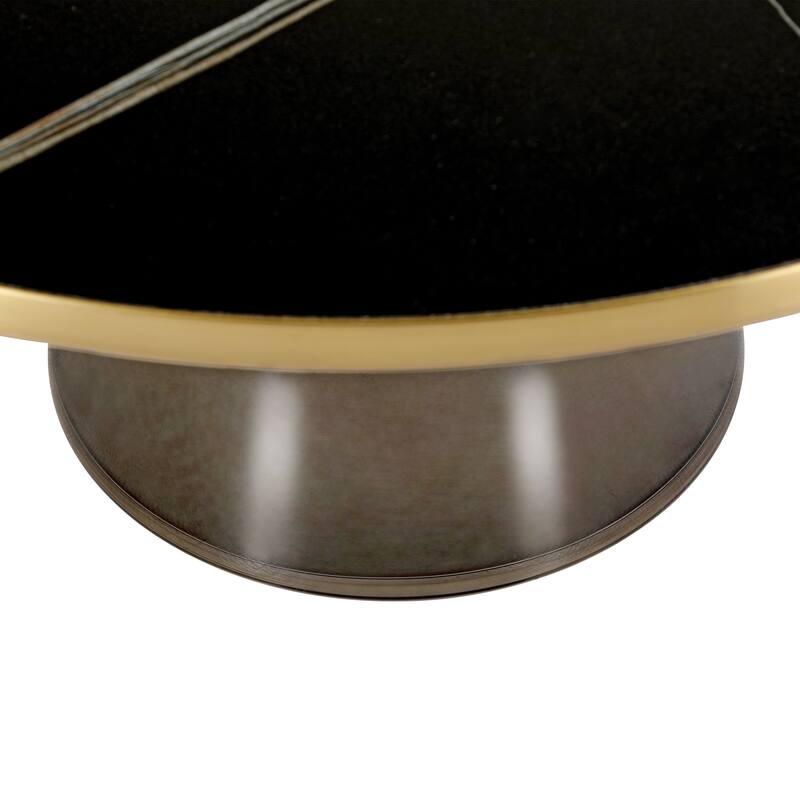 30-Inch Round Coffee Table Glass/Stone Tabletop with Gold Iron Rim Frame Glass Pedestal Base