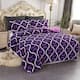 3-Piece Floral Printed Sherpa-Backing Reversible Comforter Set - Purple Line - Queen
