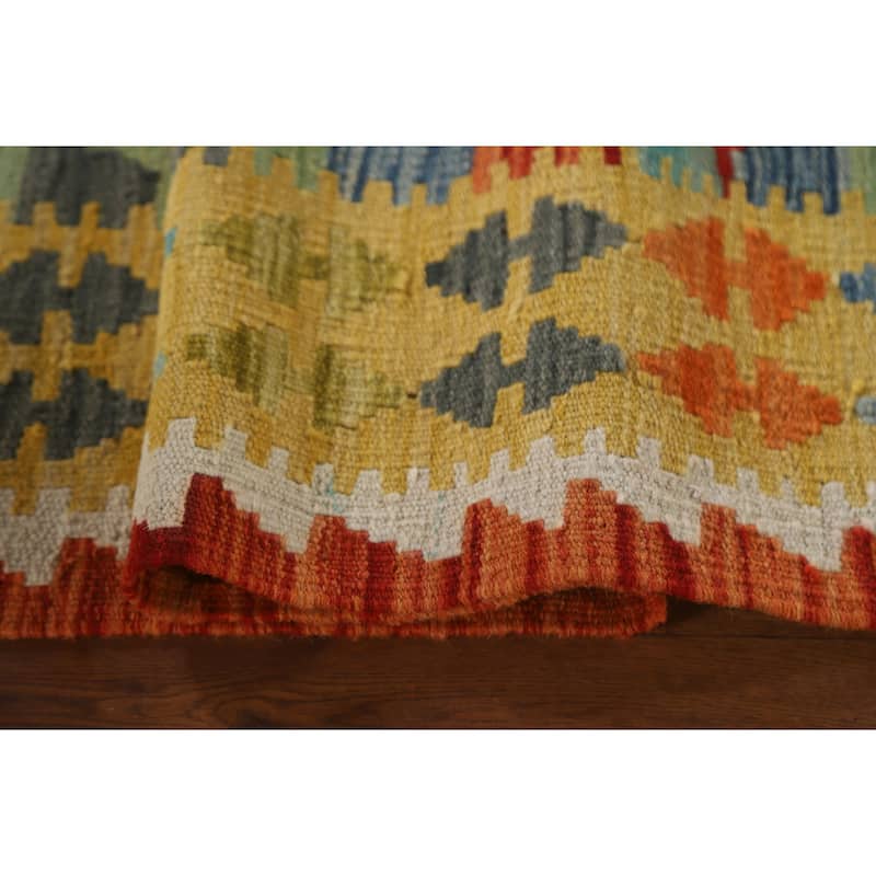 Hand Woven Oriental 100% Wool Carpet Southwestern Geometric Multi-Colored Kilim Area Rug - 5' 3'' X 3' 2''