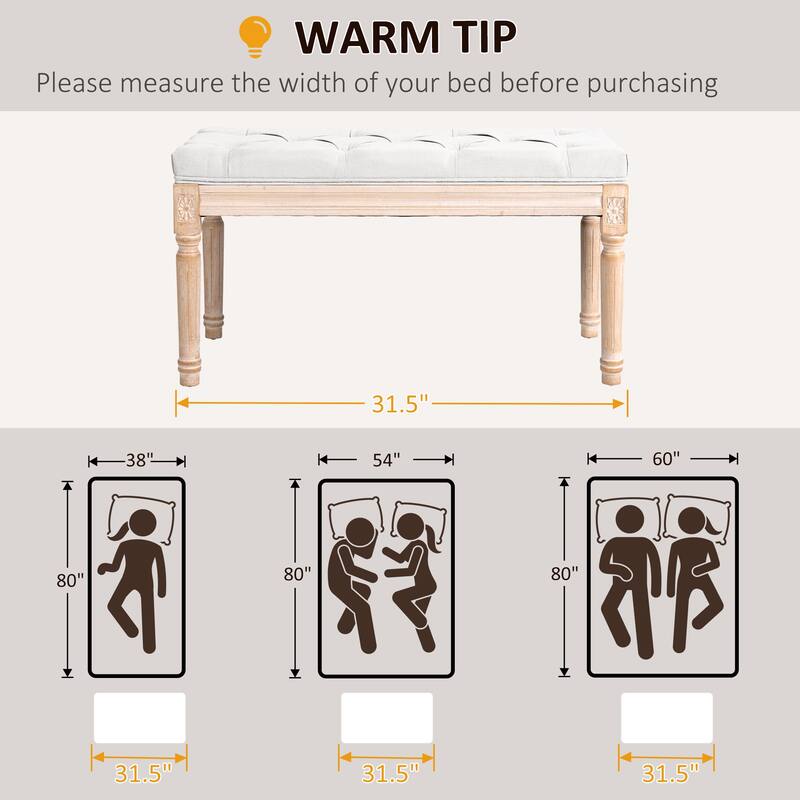 Exquisite Entryway Footrest Bench Dining Stool with Rubberwood Legs, Piano Stool Leisure Stool with Button Tufting