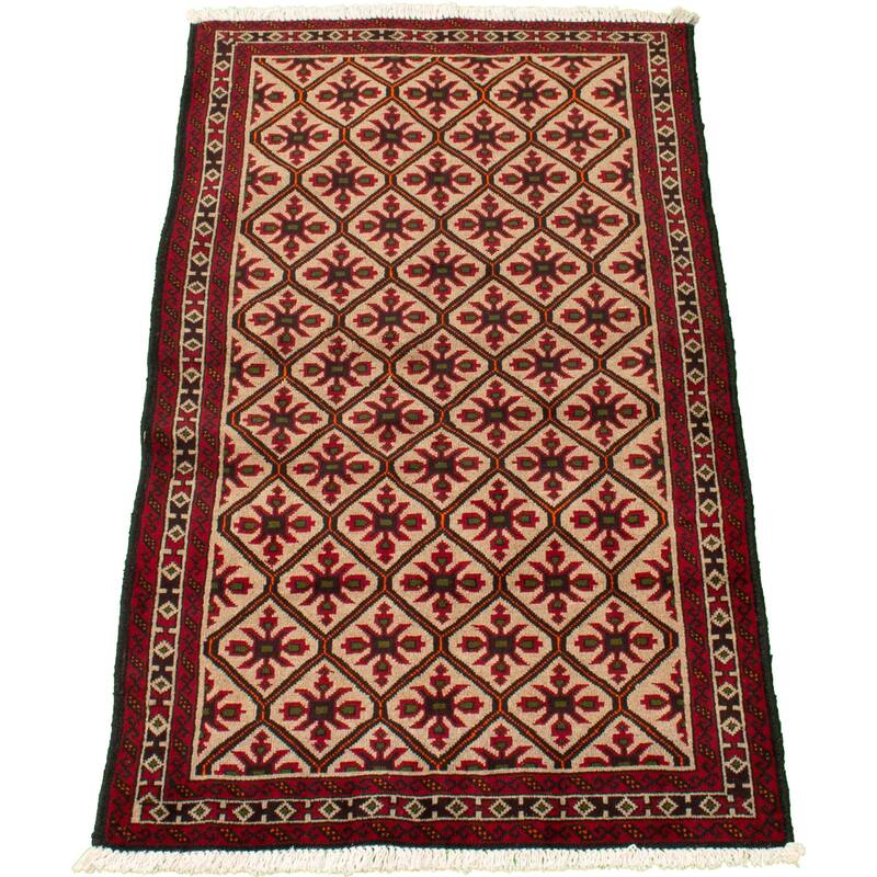 Hand-knotted Rizbaft Tan Wool Rug - 3'3 x 5'11/3'3" x 5'11"