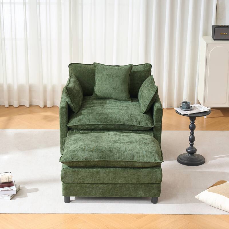 39.4" Chenille Accent Chair Club Chair with Ottoman, Living Room Chair Upholstered Armchair, Chaise Lounge Chair