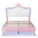 preview thumbnail 14 of 16, Modern Full Size Upholstered Princess Platform Bed Frame with Remote-Controlled LED Lights Crown Headboard
