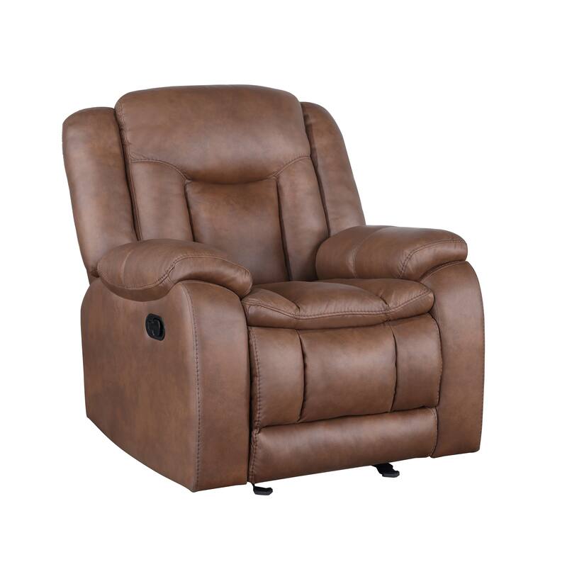 Olaf Manual Glider Recliner Chair, Plush Saddle Brown Faux Leather