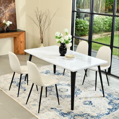 Homy Casa 5-Piece Dining Room Set with Modern White Table and 4 Upholstered Side Chairs